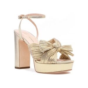 Loeffler Randall Natalia Platform Gold Pleated Bow Heels Size 9 Metallic Wedding